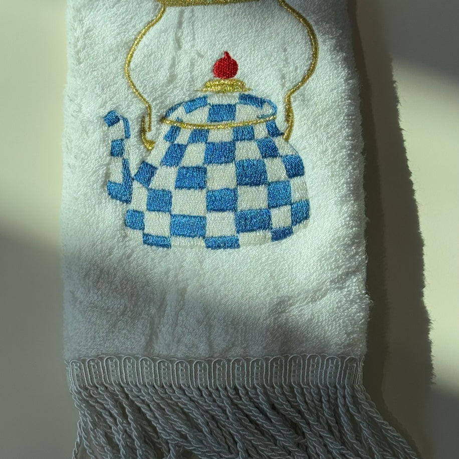 Mackenzie Mavi Damalı Saçaklı Havlu