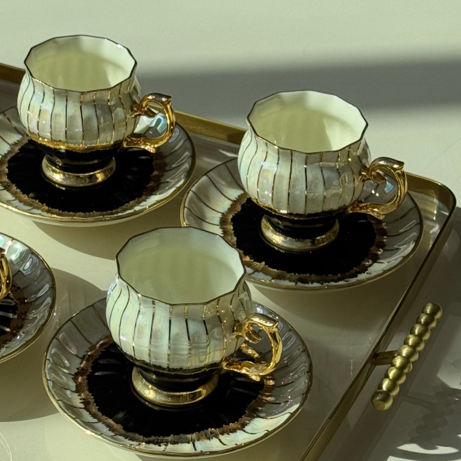 Porselen El Boyaması Siyah Gold Yaldızlı Takım
