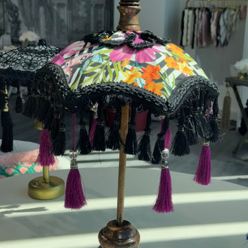 Püsküllü Renkli Ahşap Bali Şemsiyesi