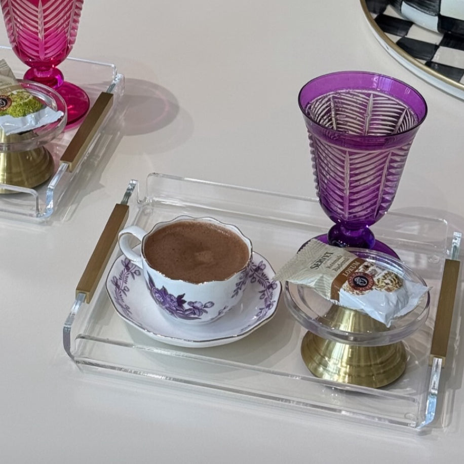 Tek Kişilik Düz Kulp Pleksi Pirinç Tepsi