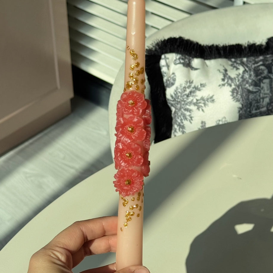 3 Boyutlu Çiçekli Yavruağzı Mum