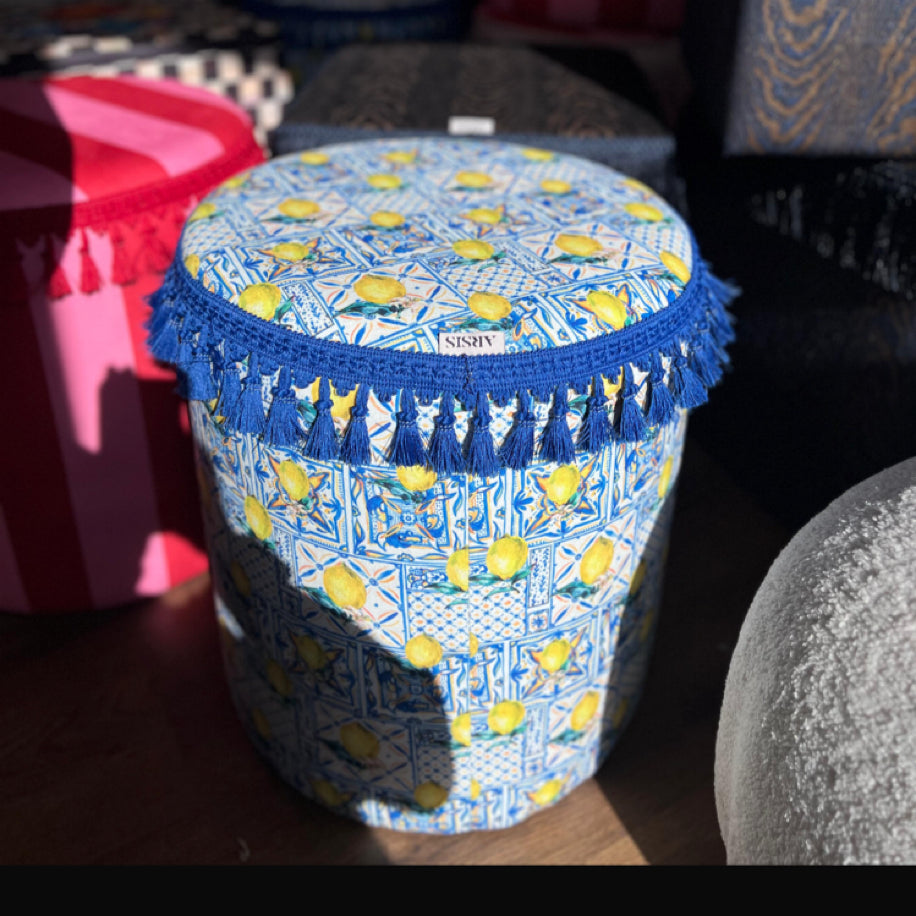 Limon Baskı Ahşap Puf