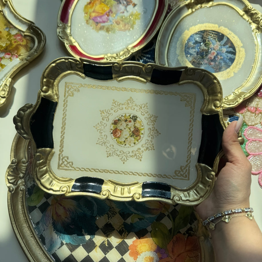 Siyah Dikdörtgen Tek Kişilik Gül Ağacı Tepsi