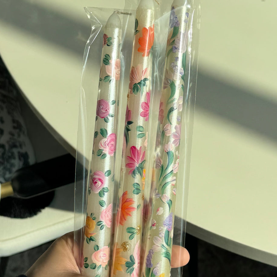 3'lü Çiçekli Mum