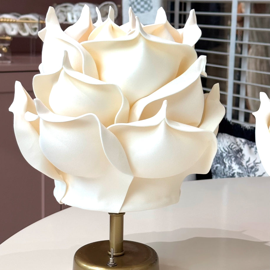 Krem Eva Pilli Eskitme Gold Kısa Sap Masa Lambası