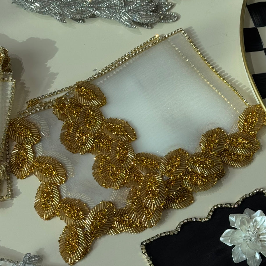 6'lı Tül Gold Taşlı Sunum Peçetesi