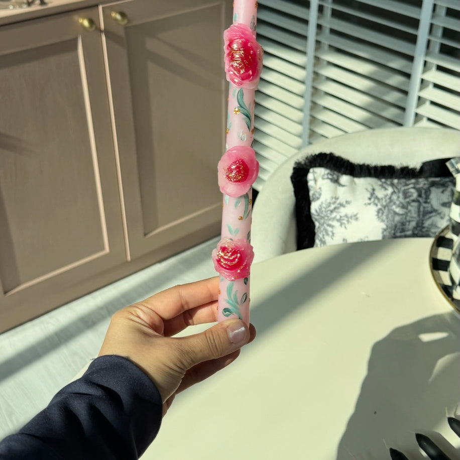 3 Boyutlu Çiçekli Mum Pembe
