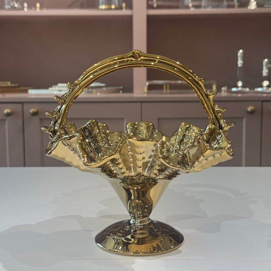 Üfleme Cam Vazo Gold Şekerlik