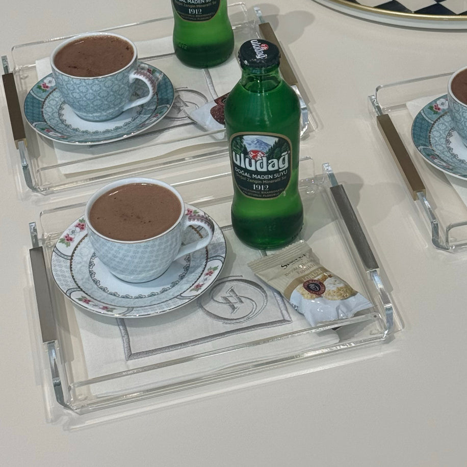 Tek Kişilik Pleksi Düz Kulp Gümüş Pirinç Tepsi